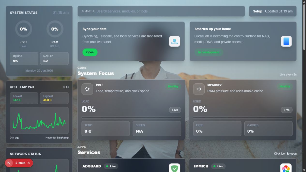 LucasLab homelab dashboard interface preview